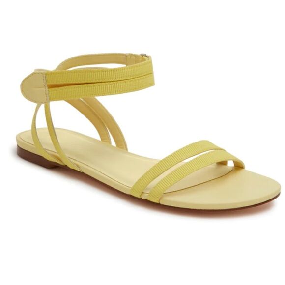 Rebecca Allen, The Flat Strappy Sandals, Velcro ankle strap, Citrine Yellow NWOB - Picture 1 of 6